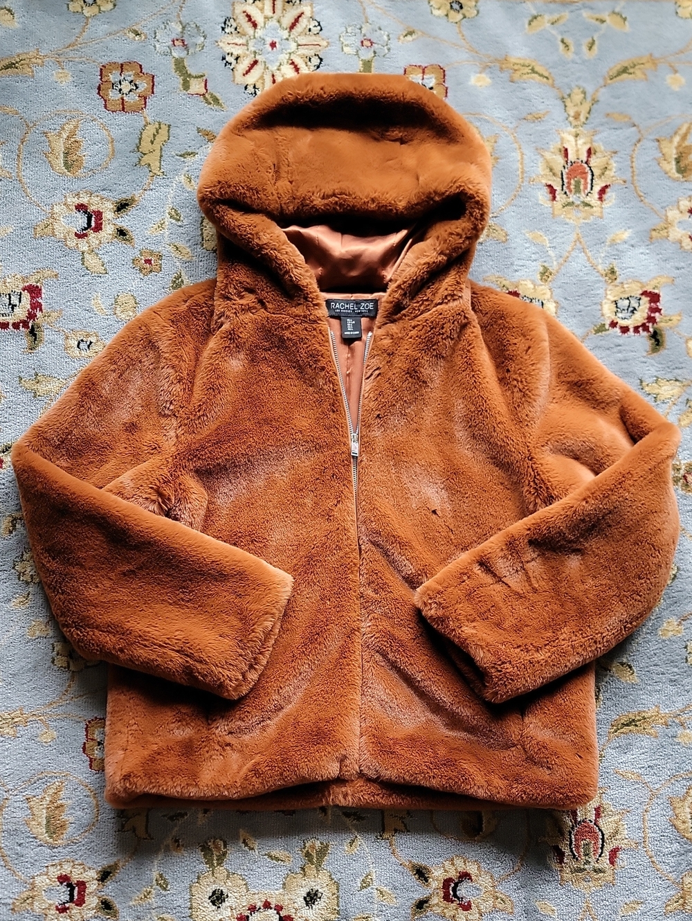 Rachel Zoe Women's Faux Fur Hooded Jacket in Rust Brown Large